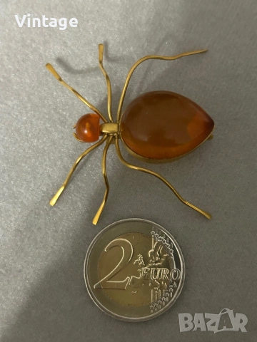 Антикварна съветска позлатена брошка с кехлибар , снимка 8 - Антикварни и старинни предмети - 53668774