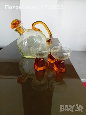 Сет , гарафа с три чаши.Арт Деко., снимка 2 - Сервизи - 53466446