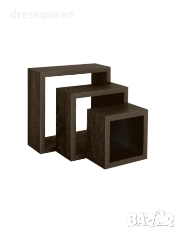  1165222 Комплект от 3 различни размера Дървени етажерки за стена - Махагон Дървени етажерки за стен, снимка 2 - Етажерки - 53637910