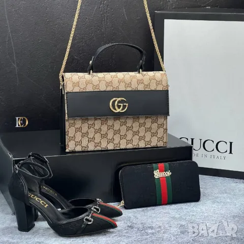 дамски комплект чанта и обувки на ток gucci , снимка 3 - Чанти - 47682104