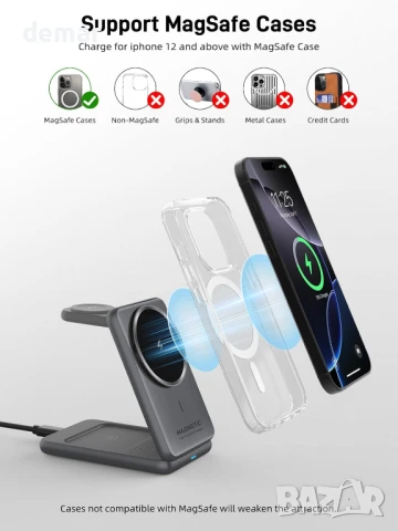 Безжична зарядна станция за Mag-Safe Charger 3 в 1, сгъваема, снимка 3 - Безжични зарядни - 50595571