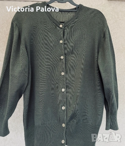 Скъпа жилетка от плетен мерсеризиран памук цвят olive, 42р-р, снимка 5 - Жилетки - 53900352