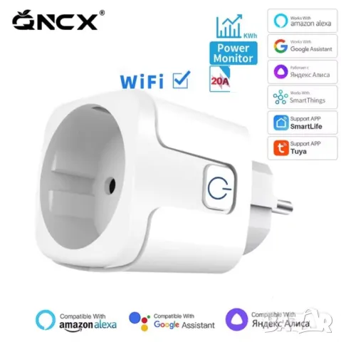 EU Smart Socket WiFi Smart Plug Power Monitoring Timing Function Voice Control Alexa Google Assistan, снимка 1 - Комплекти за видеонаблюдение - 48155145