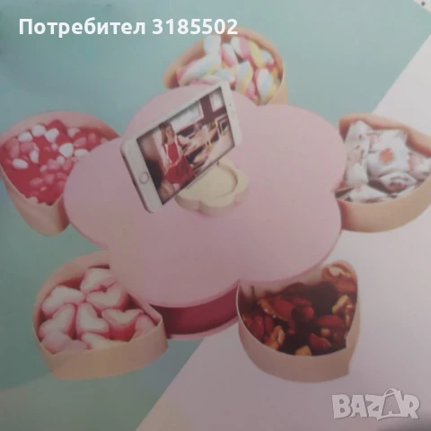 Пет сгъваеми купички във формата на цвете със специална поставка за телефон, снимка 7 - Сервизи - 51276876