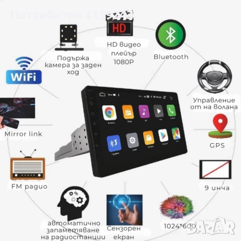 Android мултимедия за кола 9" Single DIN | WiFi, GPS, CarPlay, MirrorLink, камера поддръжка, Bluetoo, снимка 4 - Аксесоари и консумативи - 51645379