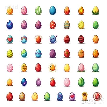 50 бр Великден Яйце Яйца самозалепващи лепенки стикери украса декор картонена торта ръчна изработка, снимка 2 - Други - 52916079