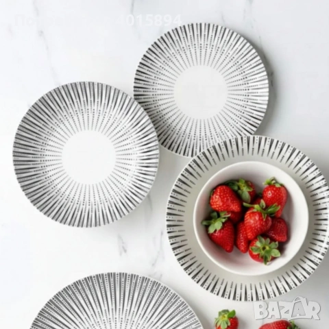 Комплект чинии 24 части с геометричен дизайн – Елегантност за всяка трапеза, снимка 6 - Сервизи - 53287524