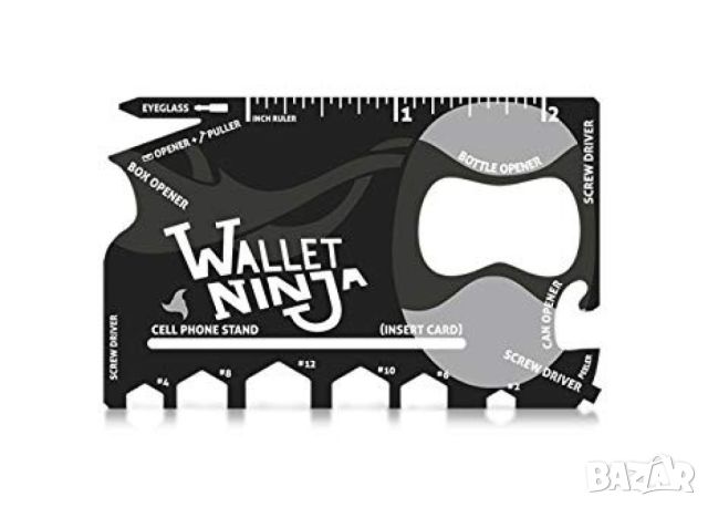 Wallet ninja 18 в 1 мултифункционален инструмент за портфейл / Размери: 85 мм * 55 мм * 2 мм., снимка 4 - Други инструменти - 46750253