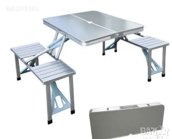 * Нови от ВНОСИТЕЛ Алуминиева сгъваема маса с 4 стола за пикник ,85x67x67 см тип куфар, снимка 13 - Къмпинг мебели - 50102134
