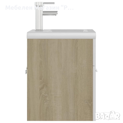 Шкаф за баня с вградена мивка, бяло и дъб сонома, ПДЧ   , снимка 5 - Шкафове - 44959285