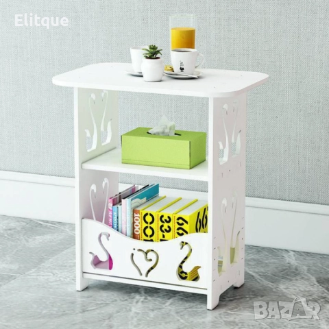 Компактна бяла PVC маса с декоративни изрязани орнаменти и три нива за съхранение, снимка 3 - Други стоки за дома - 52684555