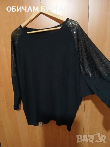3 xl КРАСИВА ЧЕРНА БЛУЗА ОТ ФИНО ПЛЕТЕВО С ЧЕРНИ ПАЙЕТИ НА ПРИЛЕП РЪКАВИТЕ , снимка 5 - Блузи с дълъг ръкав и пуловери - 53953497