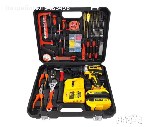 Комплект ударна бормашина, 111 аксесоара, 24 V, 5 Ah, снимка 3 - Куфари с инструменти - 52306335