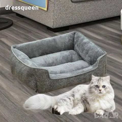 4630 Луксозно пухкаво легло за кучета и котки – Кралски комфорт в меко сиво (Размери M/L)