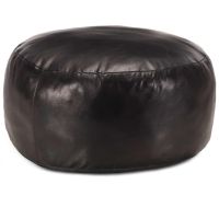 Пуф, черен, 60х30 см, естествена козя кожа   , снимка 1 - Дивани и мека мебел - 45242754