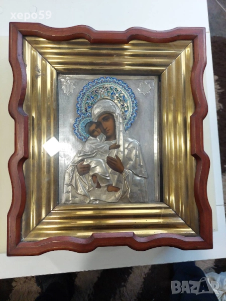 Руска домашна сребърна икона с емайл сребро /84/сребро,златна/, 4 450 €, снимка 1