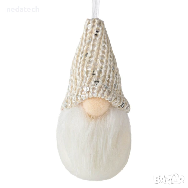 Гном с плетена шапка, 5x10cm, бял/екрю, снимка 1