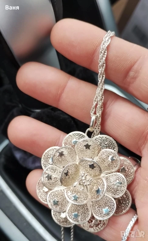 сребърно колие цвете, снимка 1