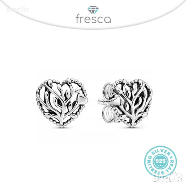 Дамски обеци Fresca по модел тип Пандора сребро 925 Pandora Hearts in Flower. Колекция Amélie, снимка 1