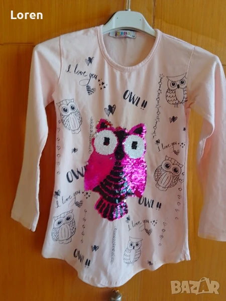 Подарявам!Детска блузка с бухалче с пайетки, снимка 1