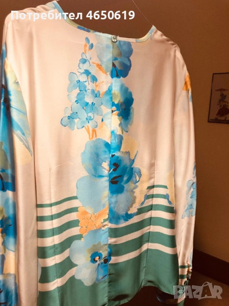 Копринена блуза с синьо-зелен принт на марката Credo, снимка 1