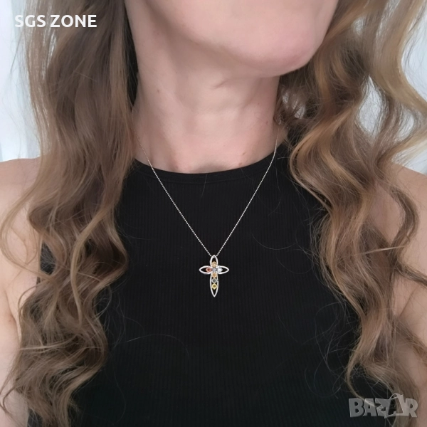 СРЕБЪРЕН КРЪСТ С ТАНЗАНИТ ИЛИ МУЛТИТУРМАЛИН, снимка 1