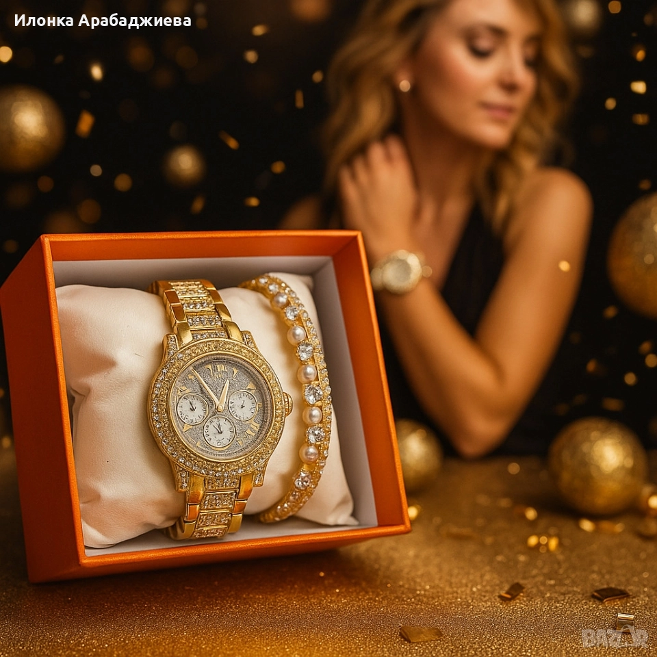 Дамски часовник с гривни – готово решение за ефектен подарък, снимка 1