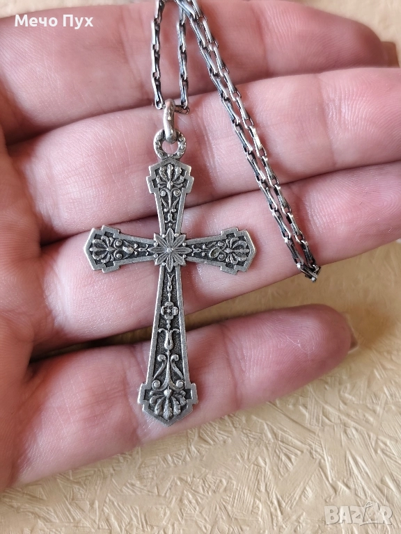 Сребърен синджир с висулка Кръст (377), снимка 1