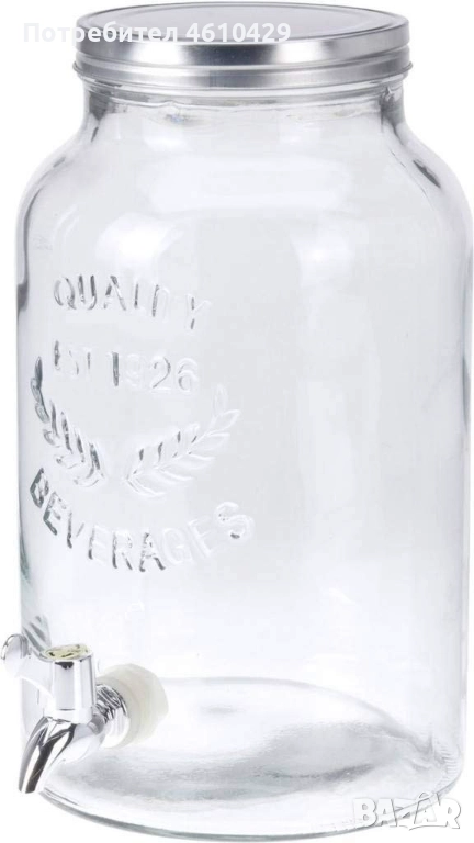 Буркан EDM с кран, прозрачен и неръждаема стомана, 5,5 литра, снимка 1