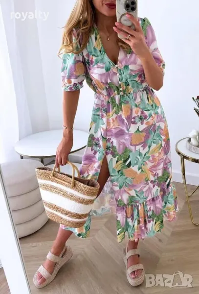 Лятна флорална рокля миди дължина, снимка 1