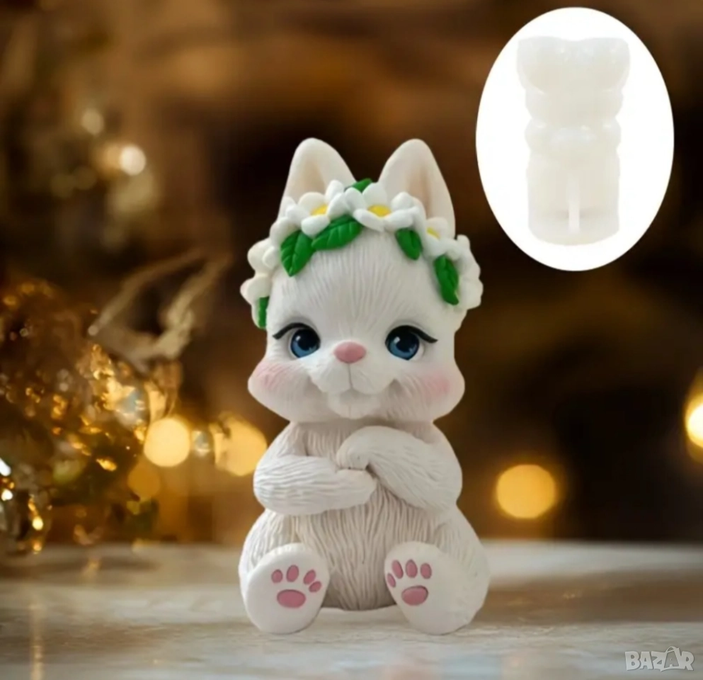 Молд зайче с венец от маргаритки , снимка 1