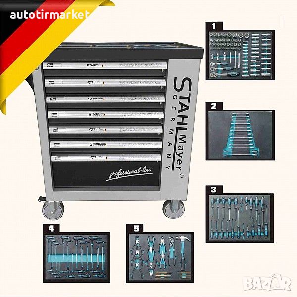 Немски Шкаф количка с инструменти 7 чекмеджета – 5 пълни Stahlmayer, снимка 1