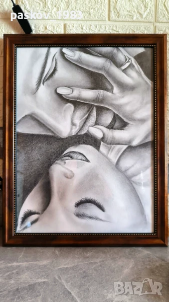 Ръчно рисувани на картон с рамка А3, снимка 1