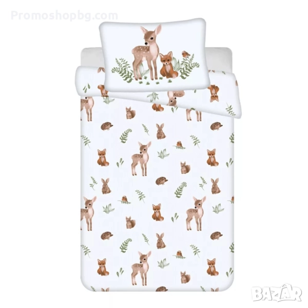 Детски спален комплект Горски животни, 100 % памук, 2 части, 100x135 см, снимка 1