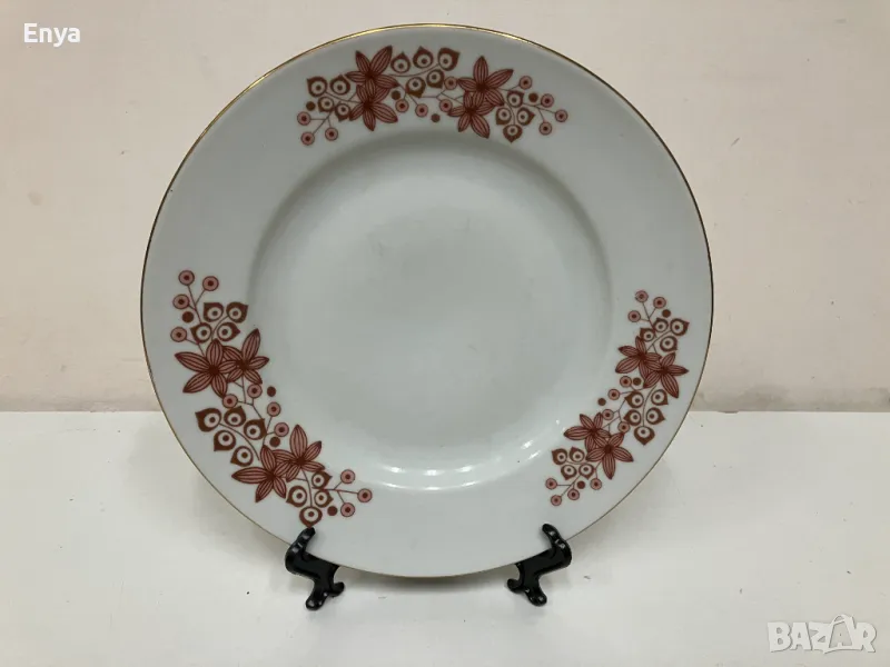 Порцеланова чиния с декор цветя в кафяв цвят -  за допълване, снимка 1