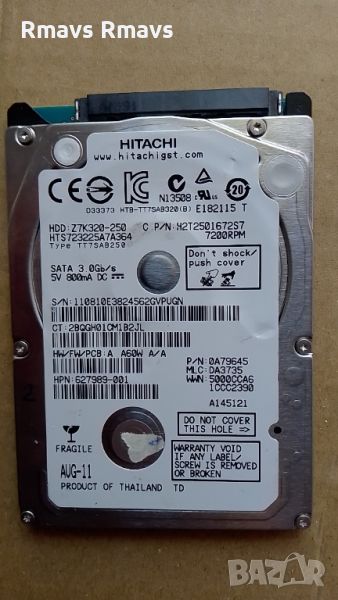 Хард диск 250GB 2.5" Hitachi 100% здраве, sata2, 7mm, снимка 1