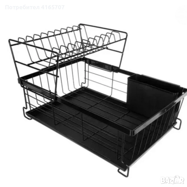 Двуетажен метален сушилник за съдове Cheffinger с отделение за прибори – повече ред и сух плот в кух, снимка 1