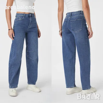 Дамски еластични дънки с висока талия, изглеждащи употребявани в синьо, снимка 1