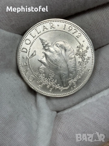 1 долар 1972 г, Бахами / Бахамски острови - сребърна монета, рядка, UNC