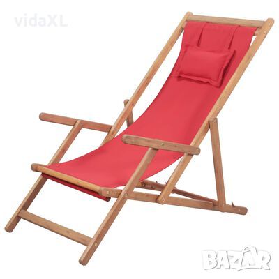 vidaXL Сгъваем плажен стол, текстил и дървена рамка, червен(SKU:43995