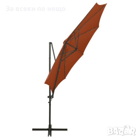 Чадър с чупещо рамо, прът и LED лампи, теракота, 300 см, снимка 6 - Други стоки за дома - 45248281
