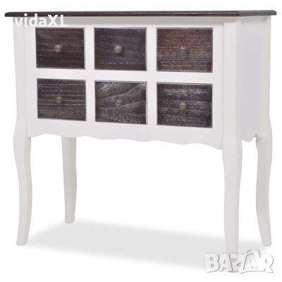 vidaXL Конзолен шкаф с 6 чекмеджета, кафяво и бяло, дърво(SKU:240402