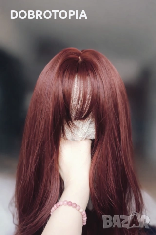 Дълга дамска перука в магнетичен червен цвят, снимка 3 - Аксесоари за коса - 53038052