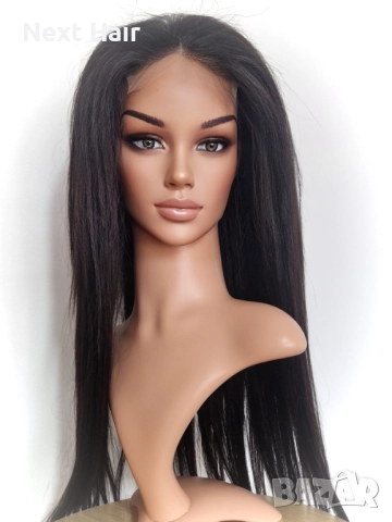Черна перука от микс естествен косъм и примеси 70 см с Lace 4×4, снимка 2 - Аксесоари за коса - 52018574