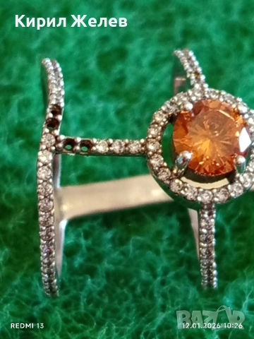 Уникален триредов сребърен пръстен украсен с кристали и Сапфир Арт бижу 51988, снимка 3 - Пръстени - 53069880