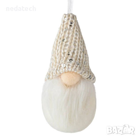 Гном с плетена шапка, 5x10cm, бял/екрю