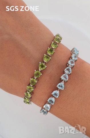 Сребърни гривни с топаз или перидот, универсален размер, Тайланд