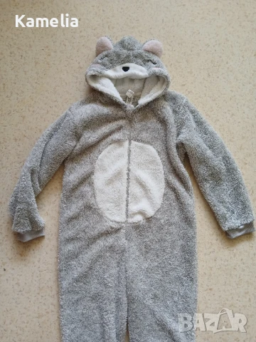 Пухкав детски зимен гащеризон тип пижама с мече качулка, дете 12-14г., снимка 3 - Детски пижами - 51178178