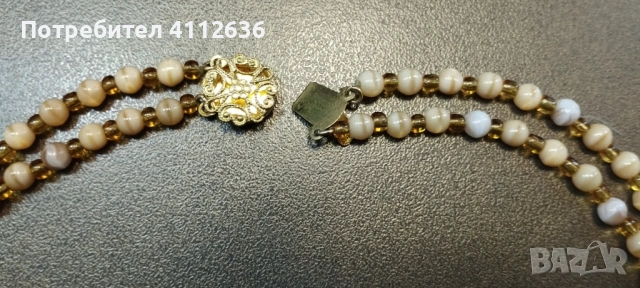 Двуредно винтидж колие от чешко стъкло в цвят „карамел“ , снимка 4 - Колиета, медальони, синджири - 53221312