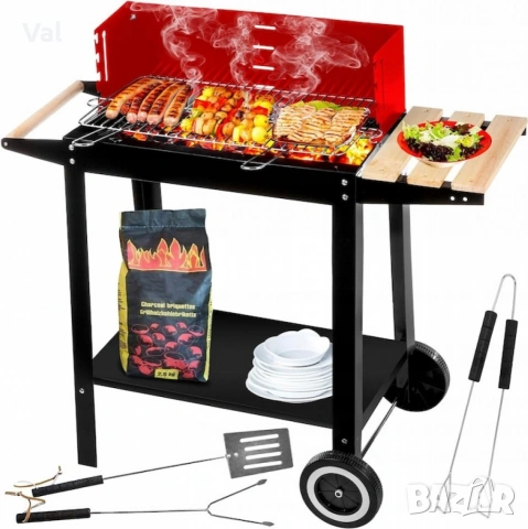 Градинско барбекю на колела, емайлирана стомана, 4 степени + Подарък 3 прибора